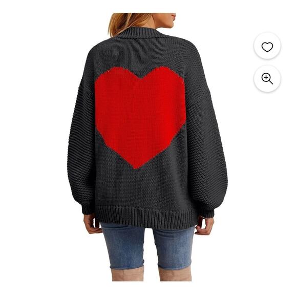 Women’s Knitted Black Red Heart Sweater Cardigan Valentines Day Size L - Picture 1 of 6
